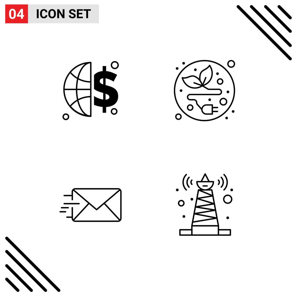 Stock Vector Icon Pack of 4 Line Signs and Symbols for finance signal alternative energy email tower Editable Vector Design Elements