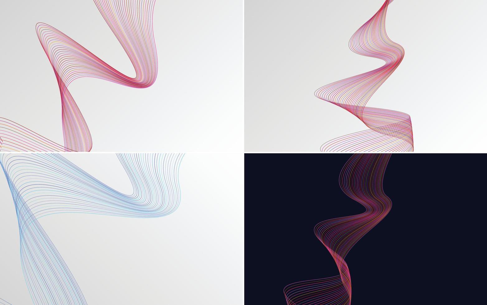 Set of 4 geometric wave pattern background Abstract waving line vector