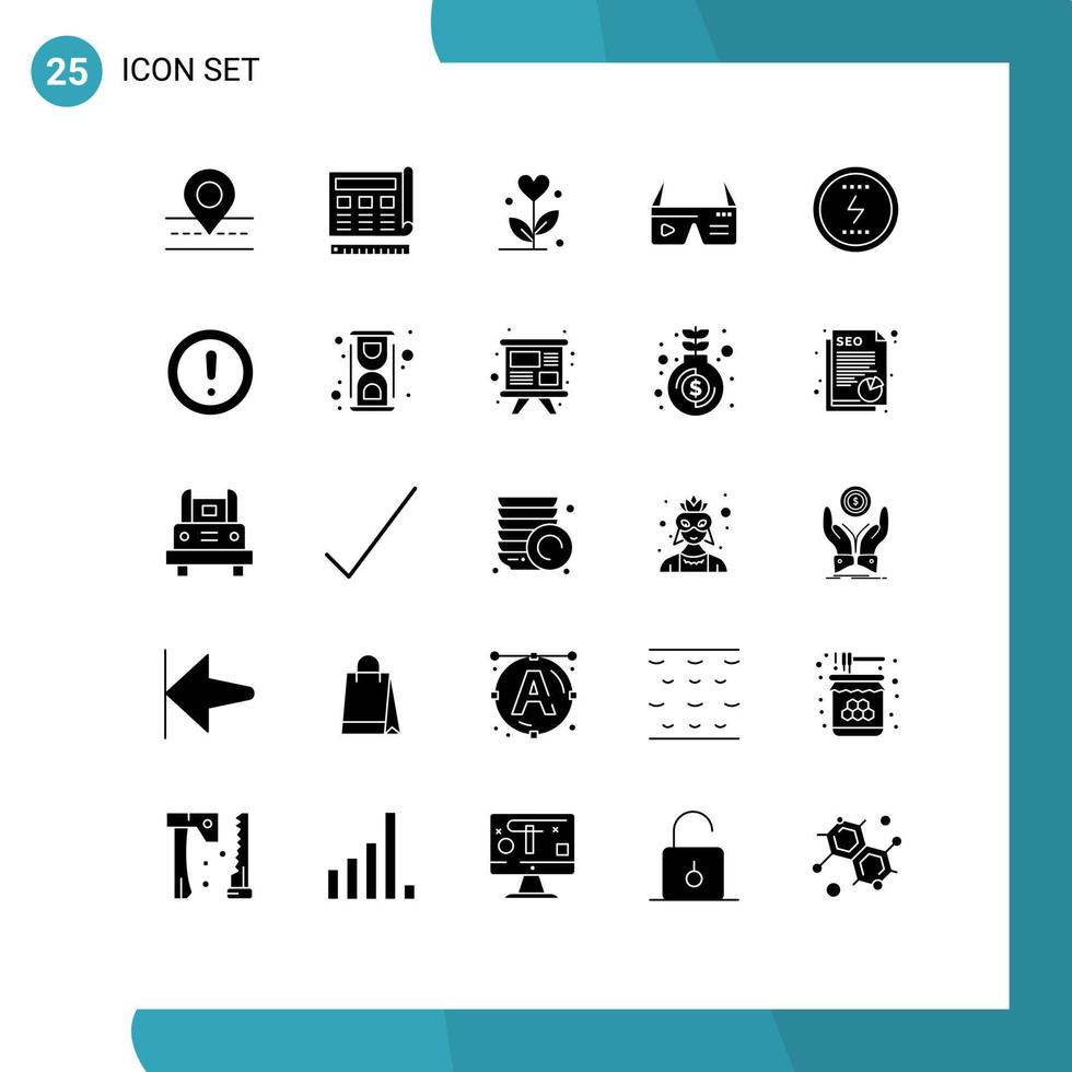 25 User Interface Solid Glyph Pack of modern Signs and Symbols of google digital web computing heart Editable Vector Design Elements