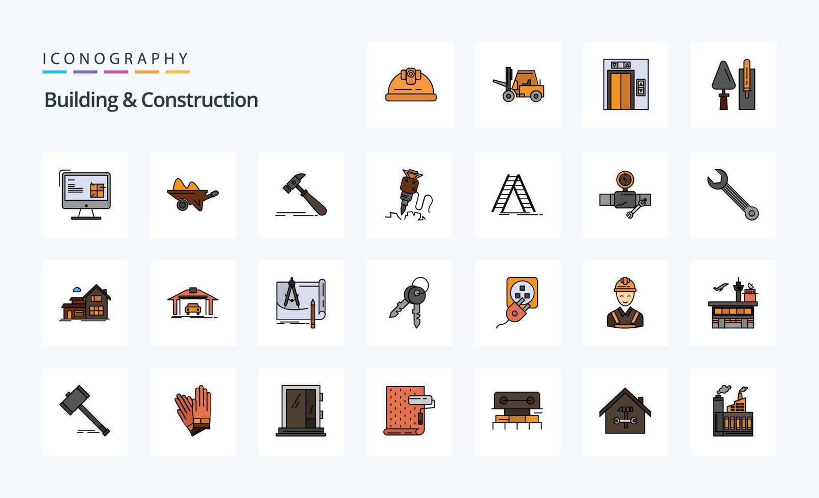 25 Building And Construction Line Filled Style icon pack vector