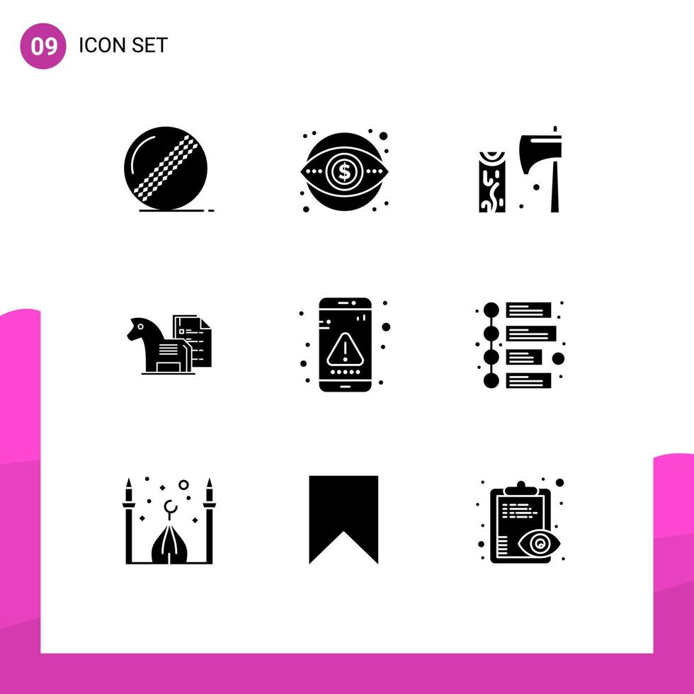 Modern Set of 9 Solid Glyphs and symbols such as chess advantage vision strategy tool Editable Vector Design Elements