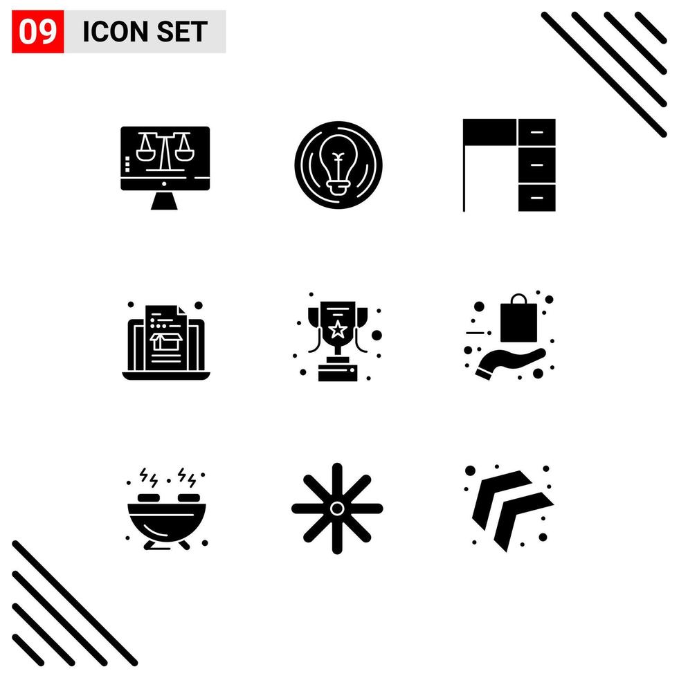9 User Interface Solid Glyph Pack of modern Signs and Symbols of achievement box idea laptop office Editable Vector Design Elements