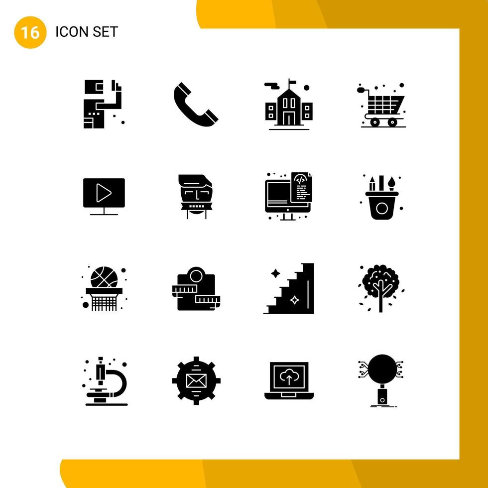 Set of 16 Modern UI Icons Symbols Signs for hostage video flag computer shopping Editable Vector Design Elements