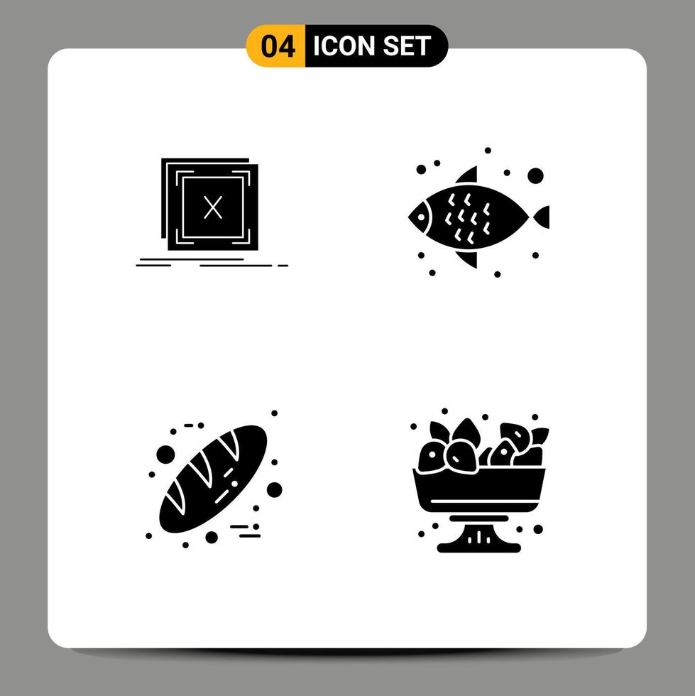 Set of 4 Modern UI Icons Symbols Signs for error bread problem sea food thanks day Editable Vector Design Elements