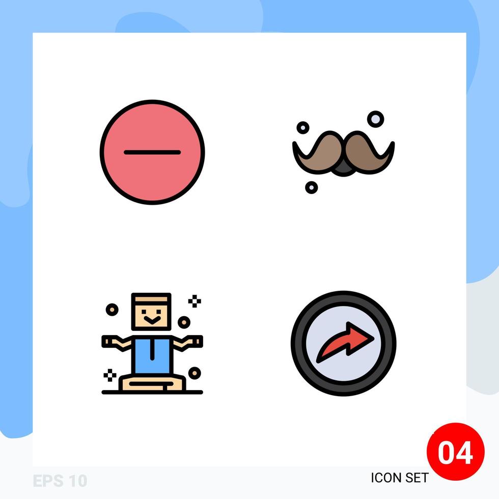 Pack of 4 creative Filledline Flat Colors of remove entertainment multimedia father levitation Editable Vector Design Elements