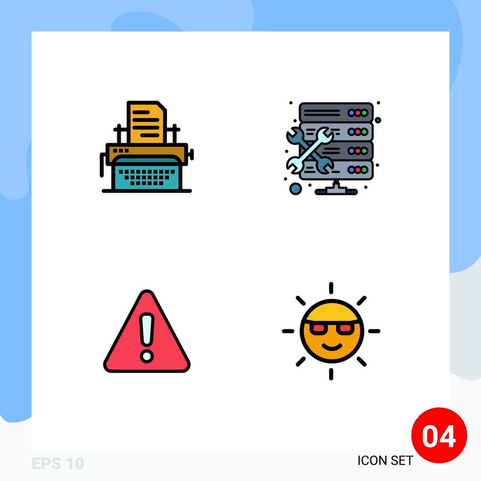 4 User Interface Filledline Flat Color Pack of modern Signs and Symbols of typewriter danger publish maintenance sign Editable Vector Design Elements