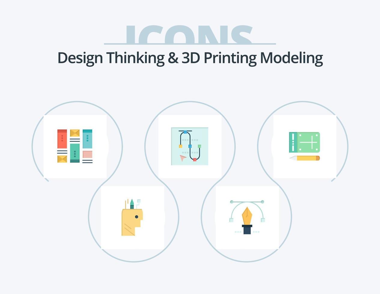 Design Thinking And D Printing Modeling Flat Icon Pack 5 Icon Design. mobile. wireframing. vector. mouse vector