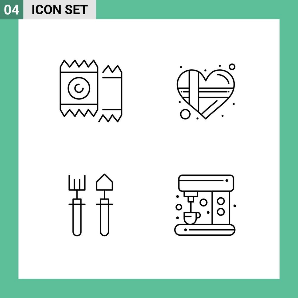 4 Universal Line Signs Symbols of condom gardener valentine heart shovel Editable Vector Design Elements