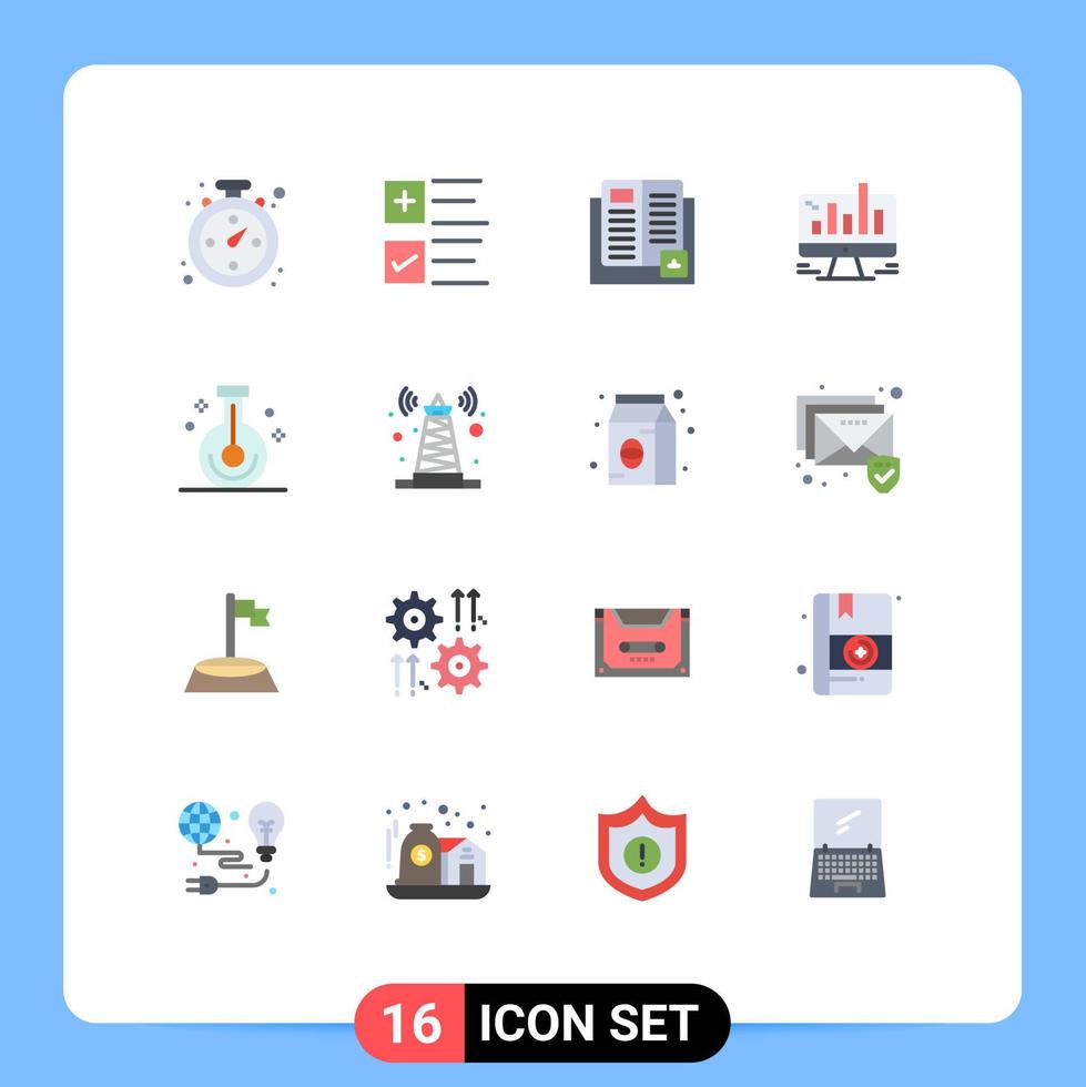 16 Universal Flat Color Signs Symbols of beaker graph education computer business Editable Pack of Creative Vector Design Elements