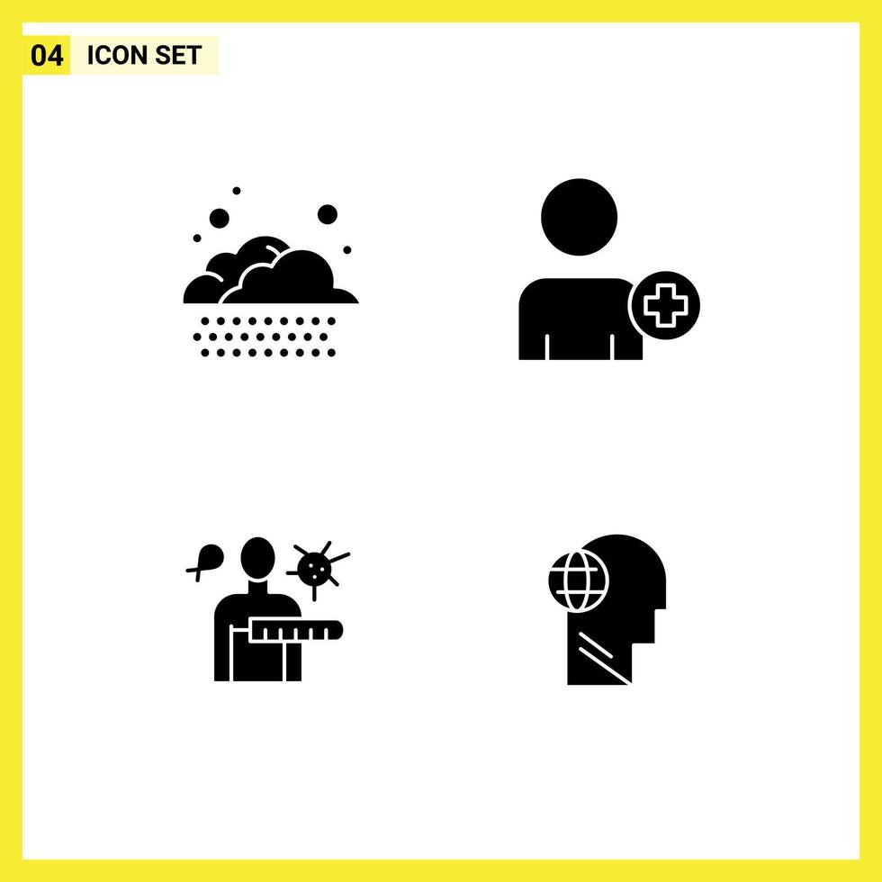 Editable Vector Line Pack of 4 Simple Solid Glyphs of cloud stages add on virus globe Editable Vector Design Elements