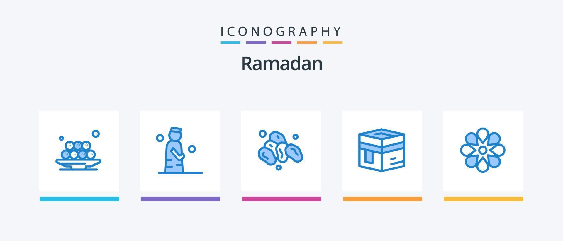 paquete de iconos ramadan blue 5 que incluye la meca. islam. orar. santo. santo. diseño de iconos creativos vector