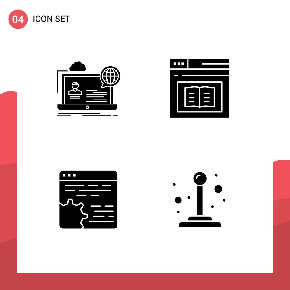 4 Thematic Vector Solid Glyphs and Editable Symbols of webinar education seminar diploma api Editable Vector Design Elements