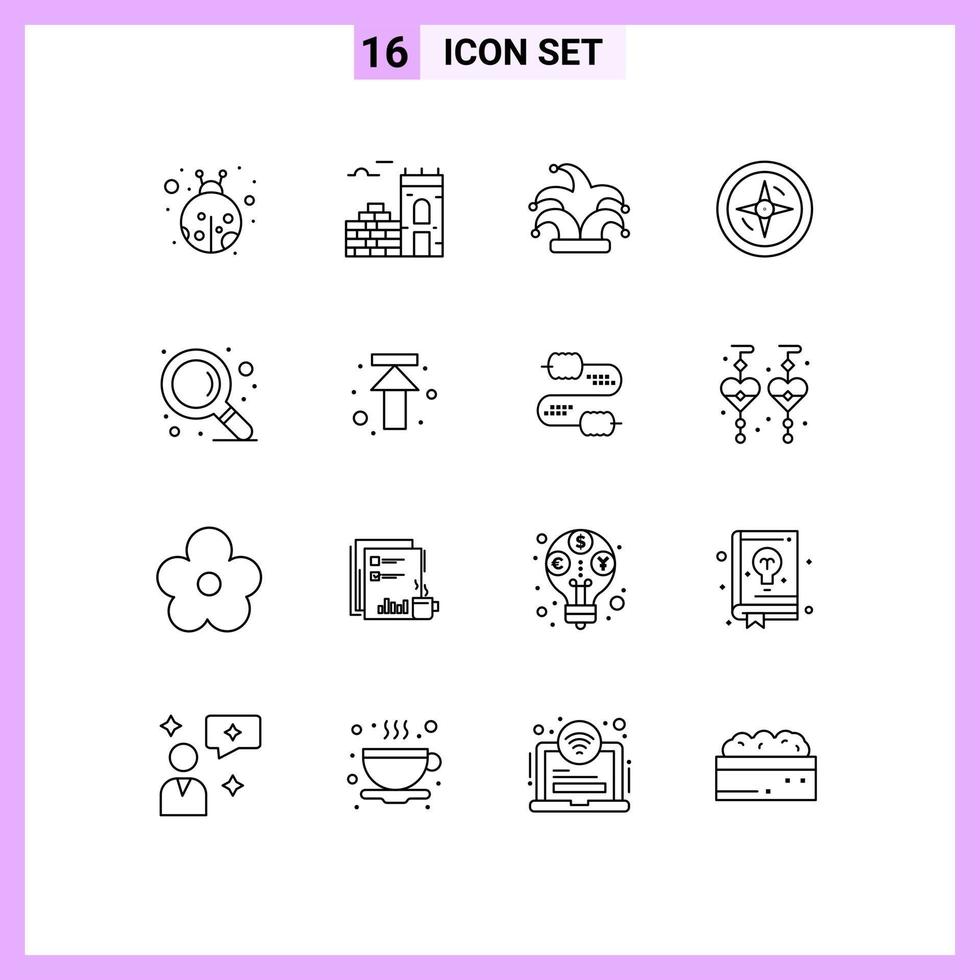 16 Universal Outlines Set for Web and Mobile Applications arrows zoom king search location Editable Vector Design Elements