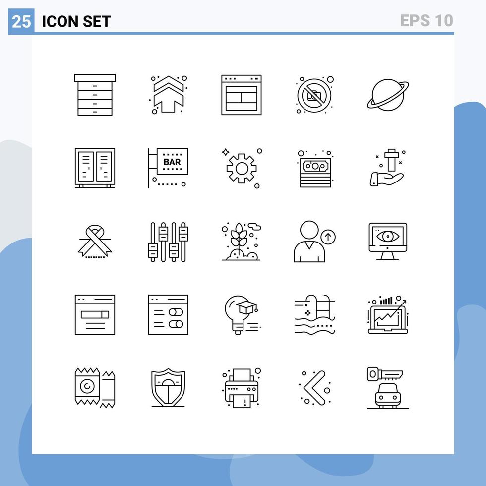 25 símbolos de signos de línea universal de diseño de fotografía espacial elementos de diseño de vector editables sin cámara