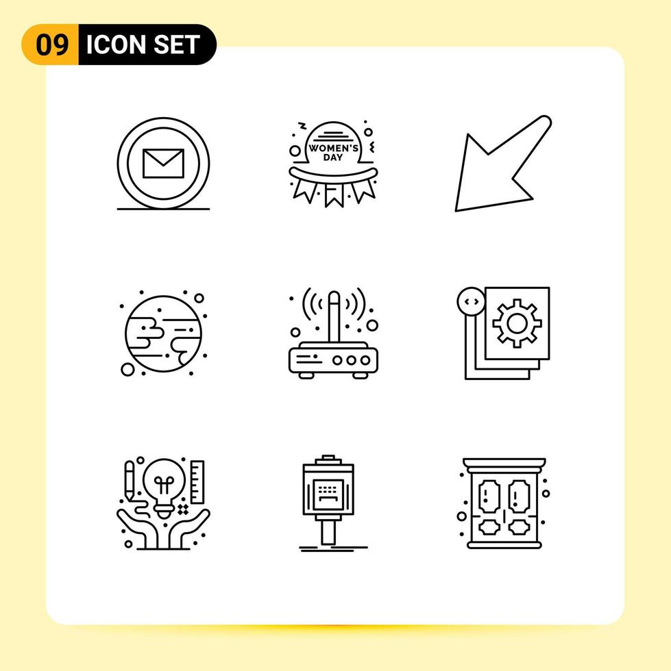 9 Thematic Vector Outlines and Editable Symbols of wifi modem badge moon eclipse Editable Vector Design Elements