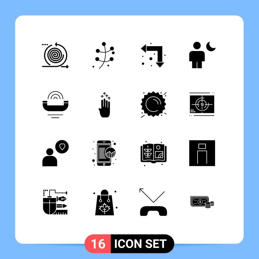Set of 16 Vector Solid Glyphs on Grid for night human spring body down Editable Vector Design Elements