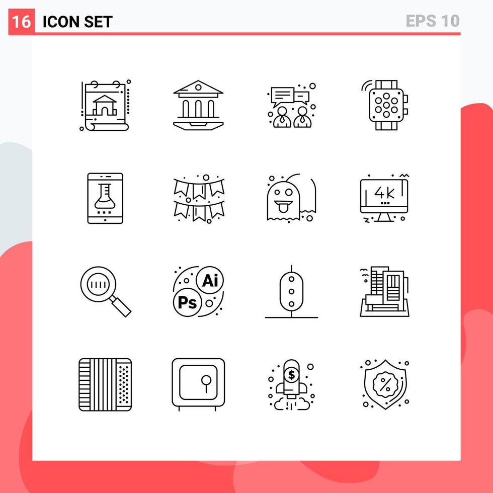 16 Creative Icons Modern Signs and Symbols of online laboratory lab app business education hand watch Editable Vector Design Elements