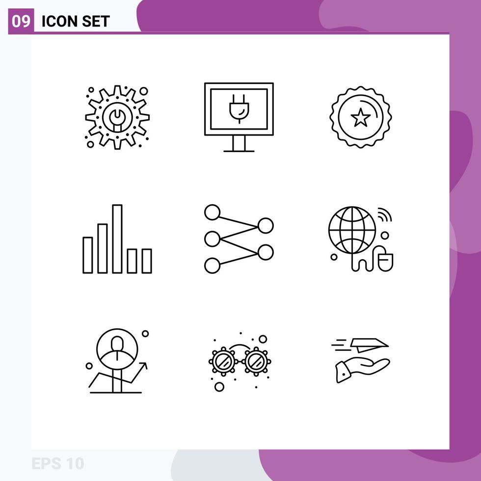 paquete de 9 signos y símbolos de contornos modernos para medios de impresión web como elementos de diseño de vectores editables de señal de ciencia de comercio electrónico espacial iot