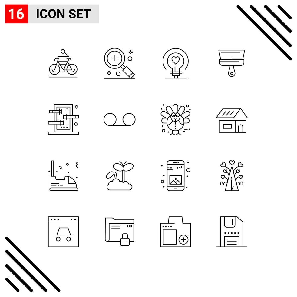 16 Universal Outlines Set for Web and Mobile Applications tool paint magnifier brush heart Editable Vector Design Elements