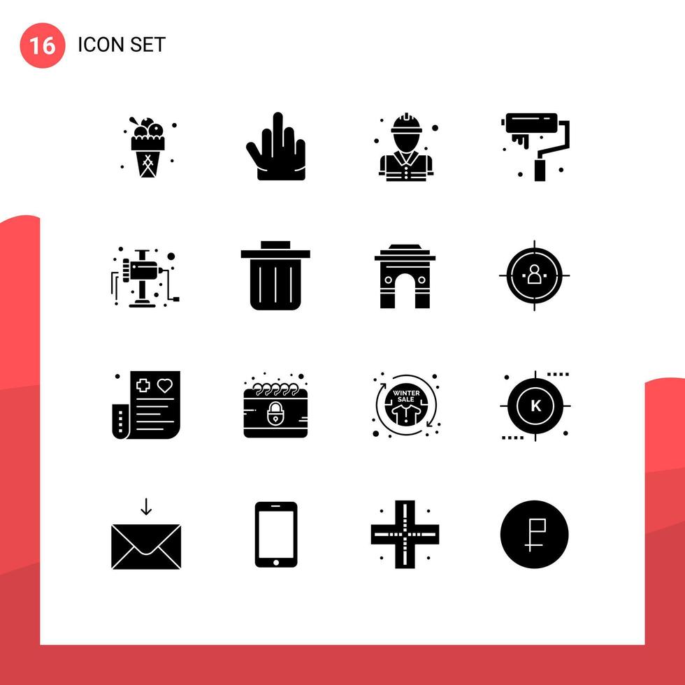 Universal Icon Symbols Group of 16 Modern Solid Glyphs of meat grinder fire roller arts Editable Vector Design Elements