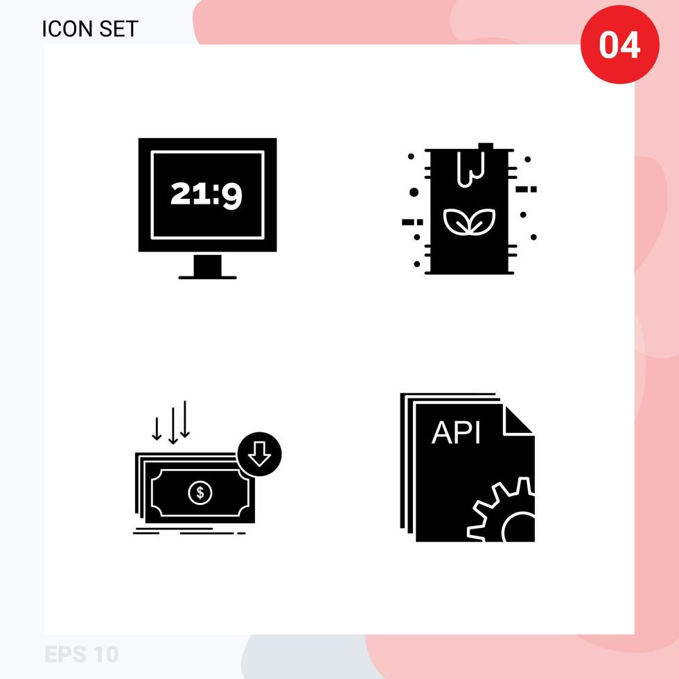 Group of 4 Solid Glyphs Signs and Symbols for aspect ratio cost barrel fuel expense Editable Vector Design Elements