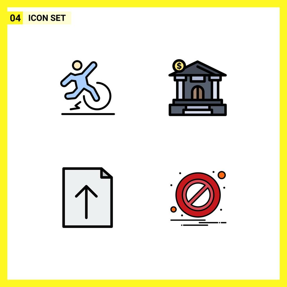 4 User Interface Filledline Flat Color Pack of modern Signs and Symbols of business document escape dollar upload Editable Vector Design Elements