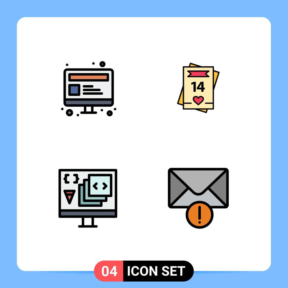 Universal Icon Symbols Group of 4 Modern Filledline Flat Colors of computer app webpage valentine develop Editable Vector Design Elements