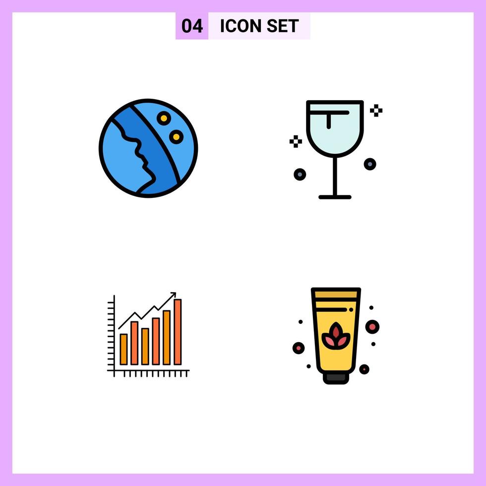 Group of 4 Modern Filledline Flat Colors Set for dermatology analytics skin care glass diagram Editable Vector Design Elements