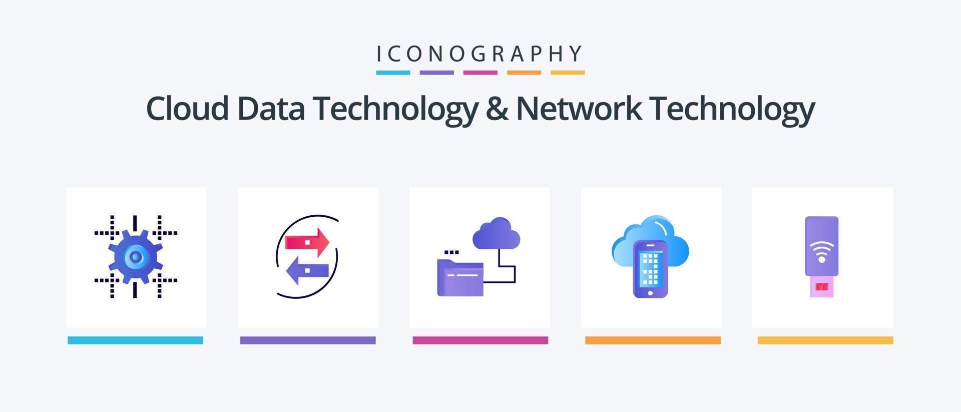 Cloud Data Technology And Network Technology Flat 5 Icon Pack Including cell. computing. money. cloud . storage. Creative Icons Design vector