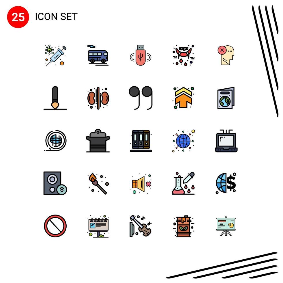 Pack of 25 creative Filled line Flat Colors of failure vampire usb teeth halloween Editable Vector Design Elements