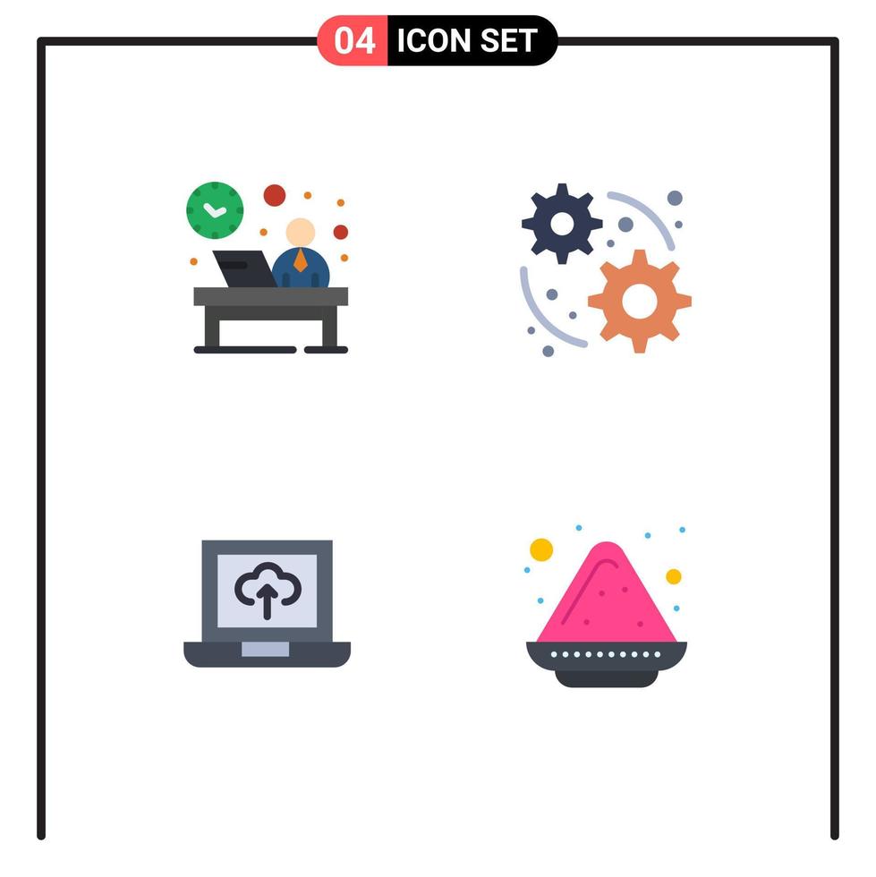 User Interface Pack of 4 Basic Flat Icons of desk upload hour web color plate Editable Vector Design Elements