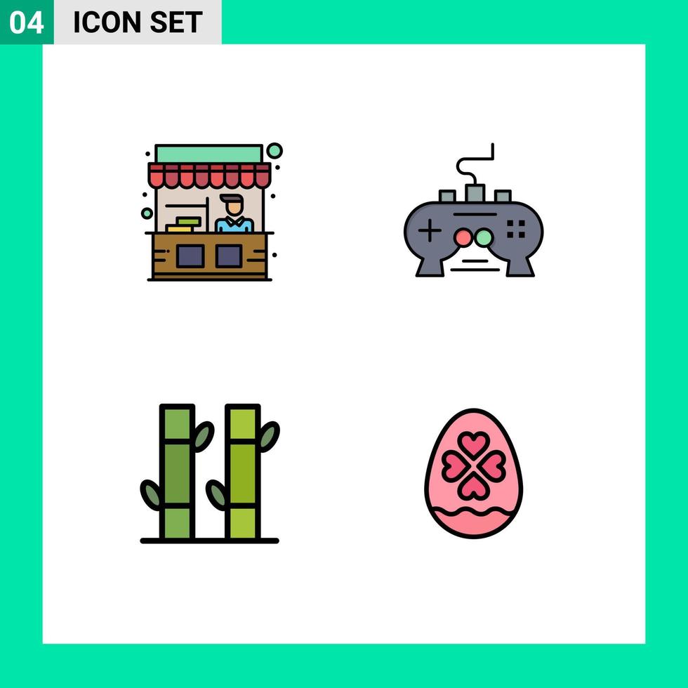 4 colores planos de línea de llenado de vectores temáticos y símbolos editables de elementos de diseño de vectores editables de spa de video callejero de bambú de alimentos