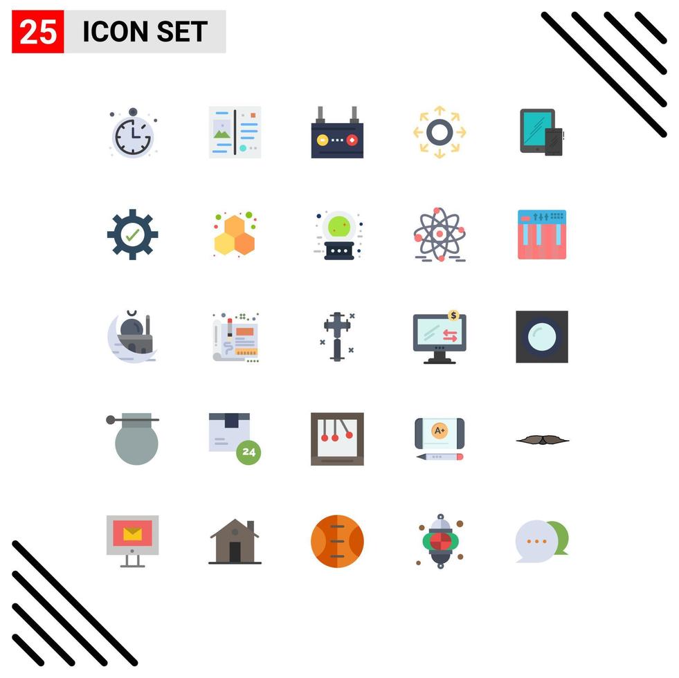 Pictogram Set of 25 Simple Flat Colors of business arrow battery circle network Editable Vector Design Elements