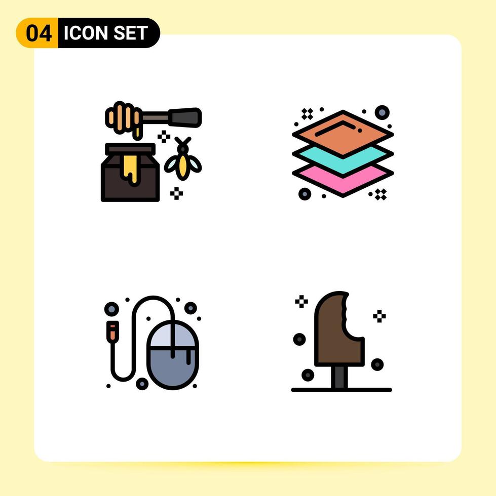 Universal Icon Symbols Group of 4 Modern Filledline Flat Colors of bee graphic sweet layers mouse Editable Vector Design Elements