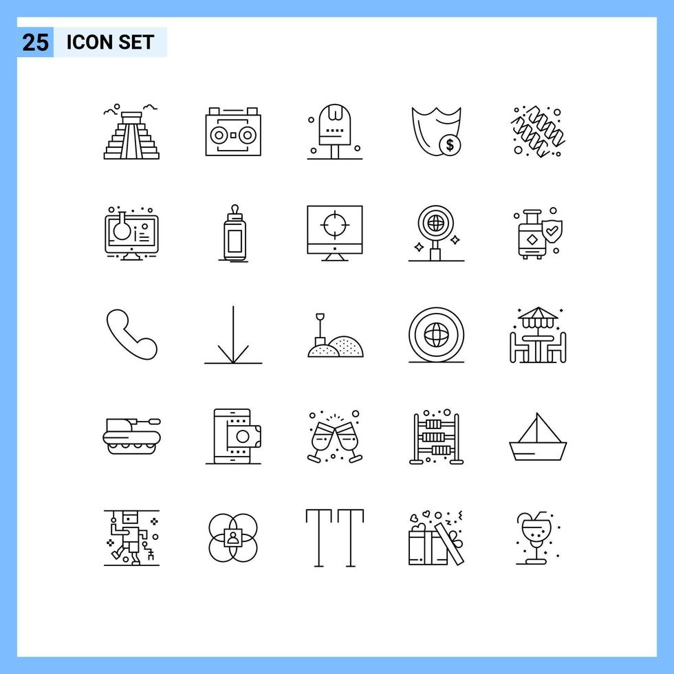 Universal Icon Symbols Group of 25 Modern Lines of secure guard sound recording shield kitchen Editable Vector Design Elements
