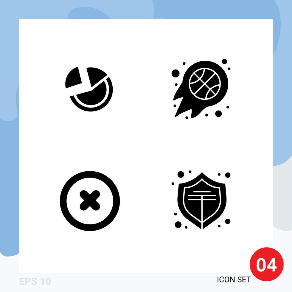 4 Solid Glyph concept for Websites Mobile and Apps pie chart sport business basketball remove Editable Vector Design Elements