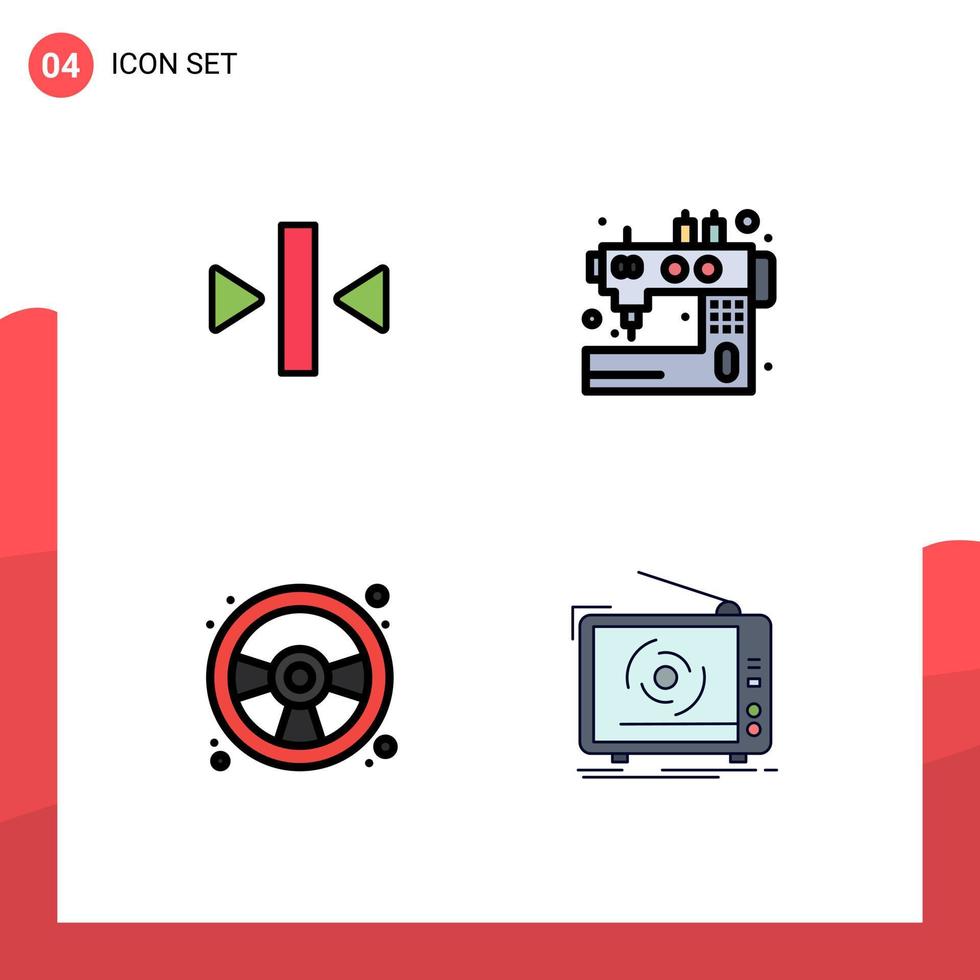 Set of 4 Modern UI Icons Symbols Signs for play racing car media sew game Editable Vector Design Elements