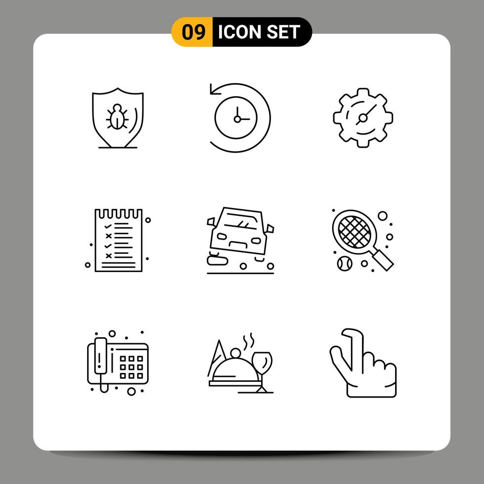 Modern Set of 9 Outlines and symbols such as traffic overtaking gear options list Editable Vector Design Elements