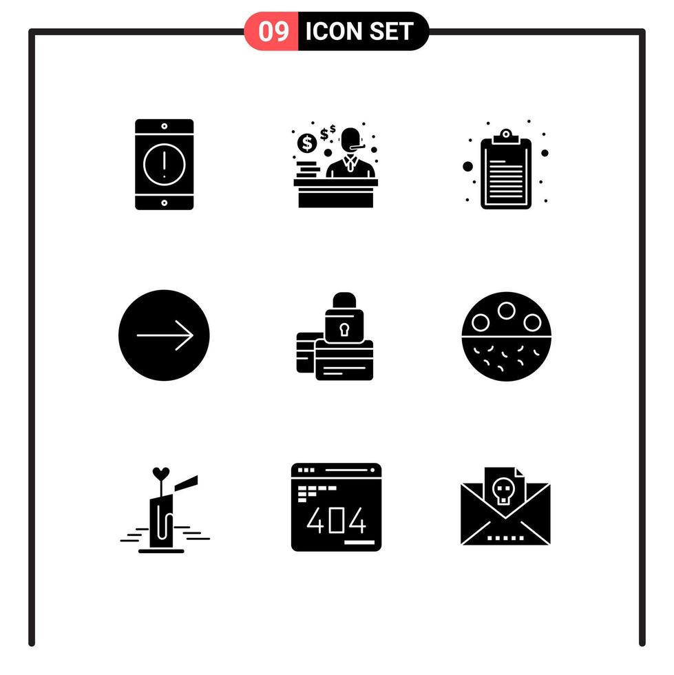Editable Vector Line Pack of 9 Simple Solid Glyphs of payment card checklist banking transfer Editable Vector Design Elements