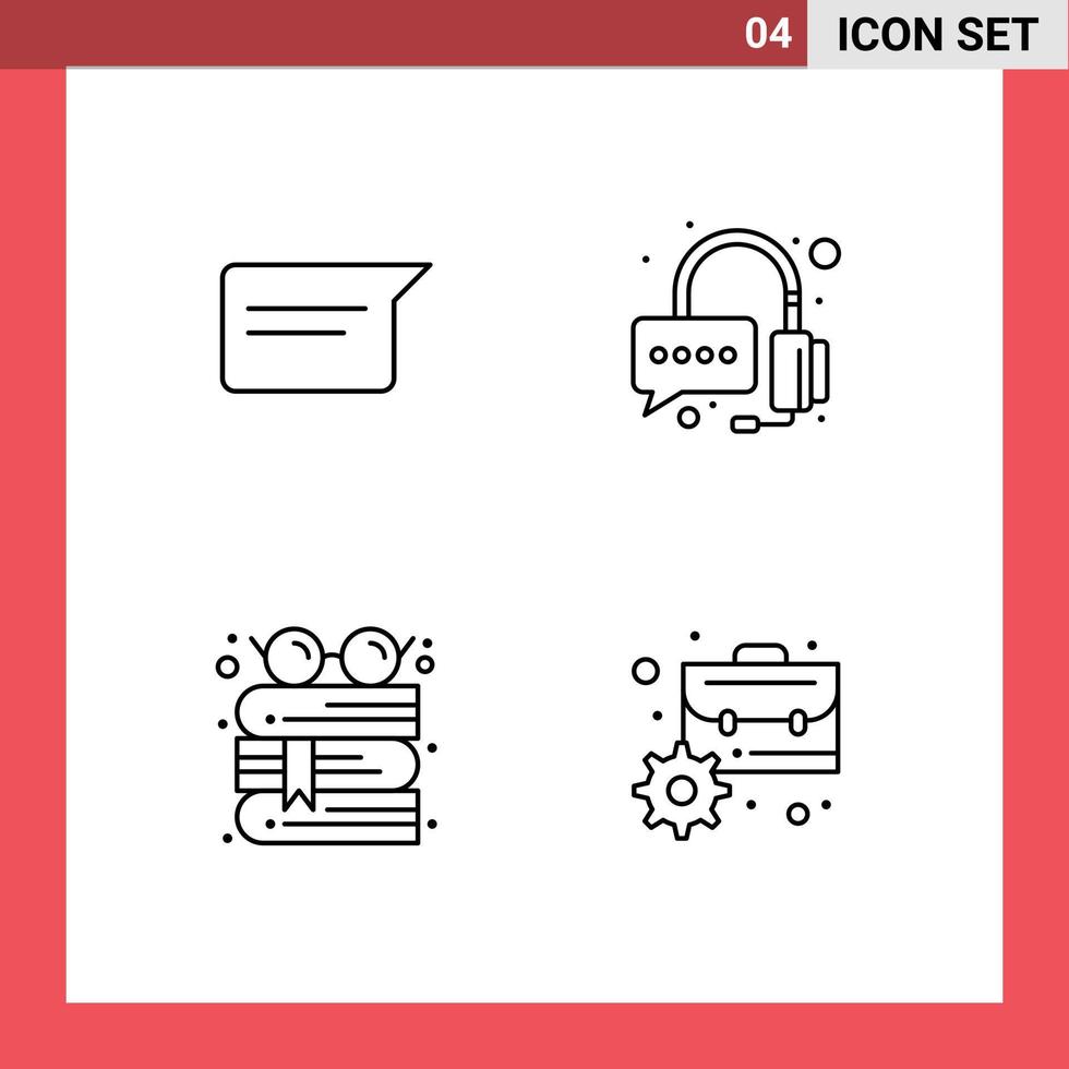 Concepto de 4 líneas para sitios web móviles y aplicaciones gafas de chat soporte de interfaz de usuario maletín elementos de diseño vectorial editables vector