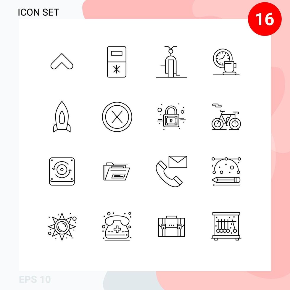 User Interface Pack of 16 Basic Outlines of rocket time filled cup coffee Editable Vector Design Elements