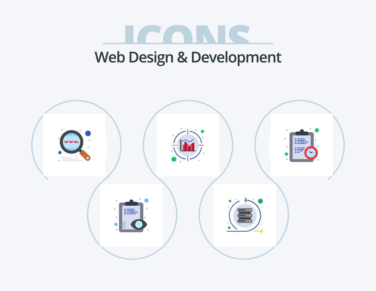 Web Design And Development Flat Icon Pack 5 Icon Design. clock. data. server. analytics. search vector