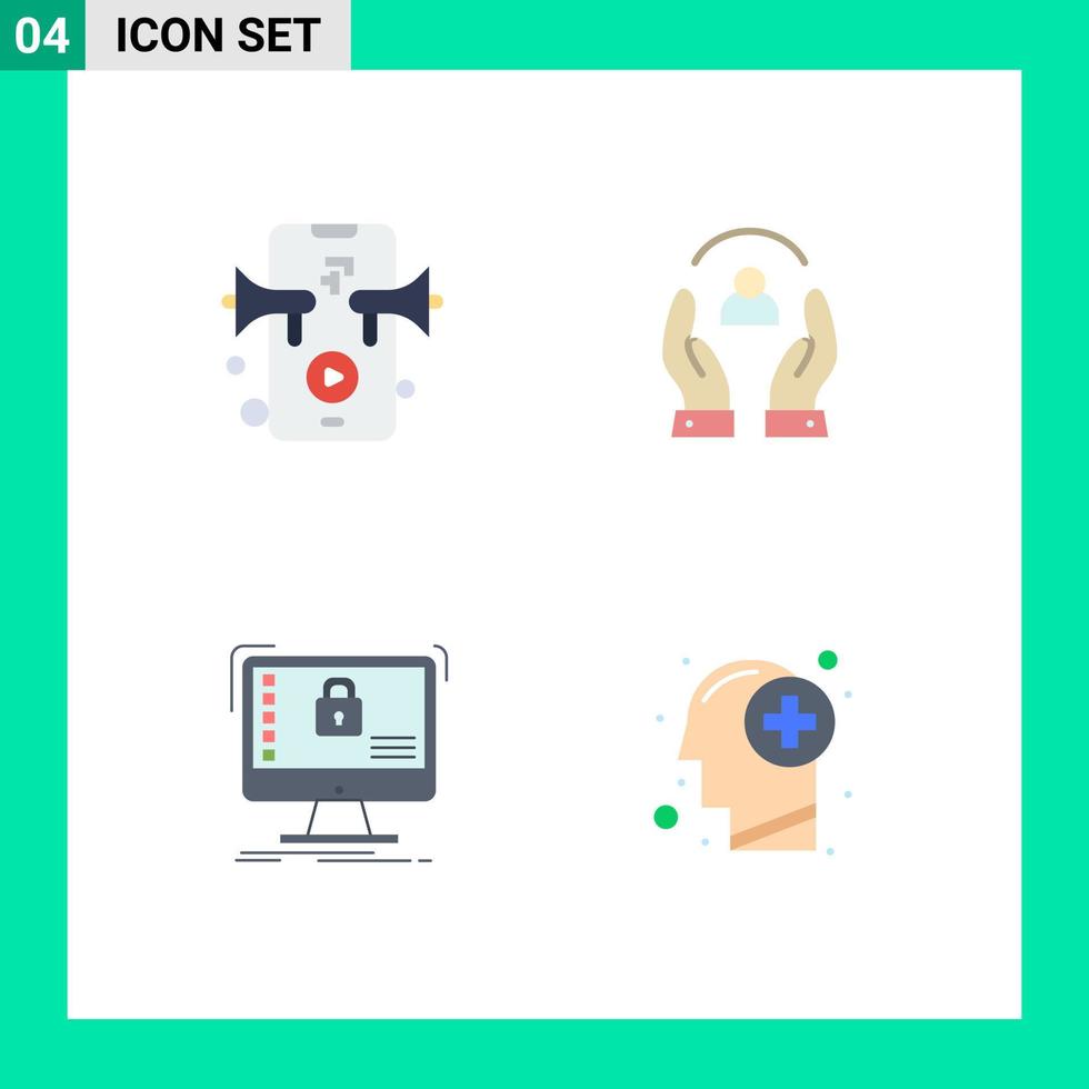 Group of 4 Modern Flat Icons Set for marketing protection care people system Editable Vector Design Elements