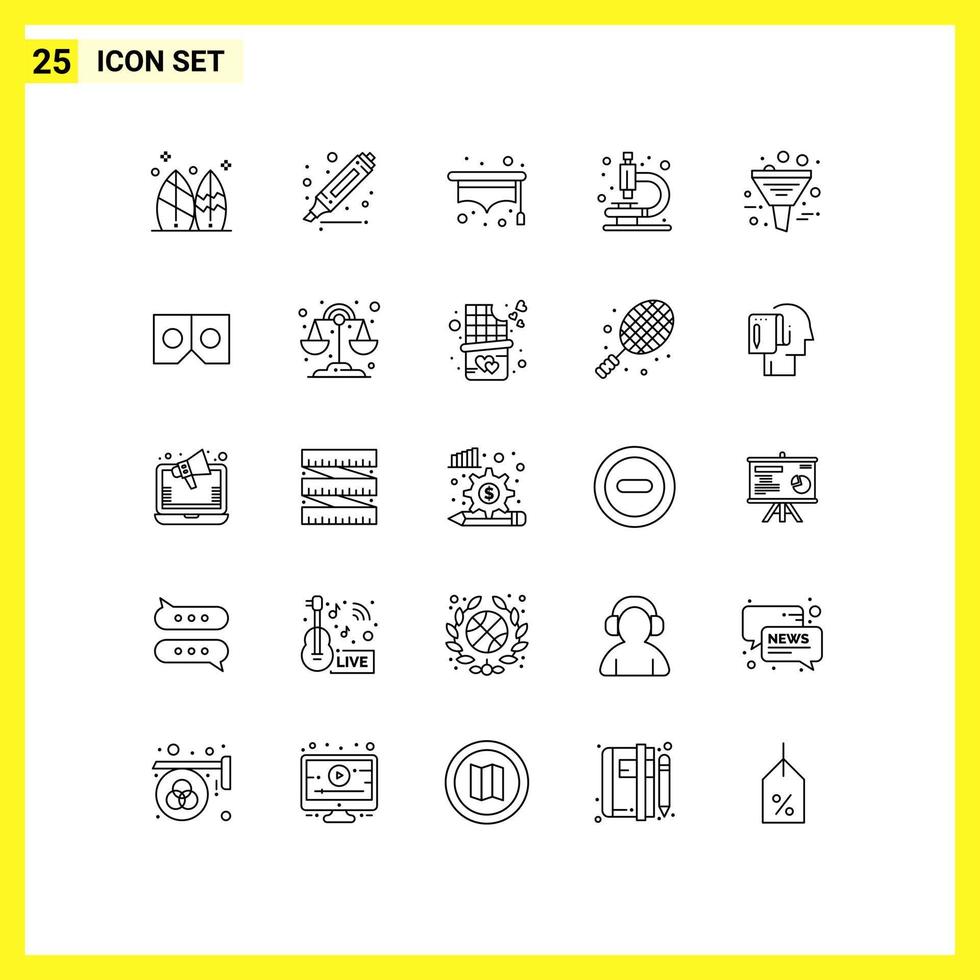 Mobile Interface Line Set of 25 Pictograms of management data hat business microscope Editable Vector Design Elements