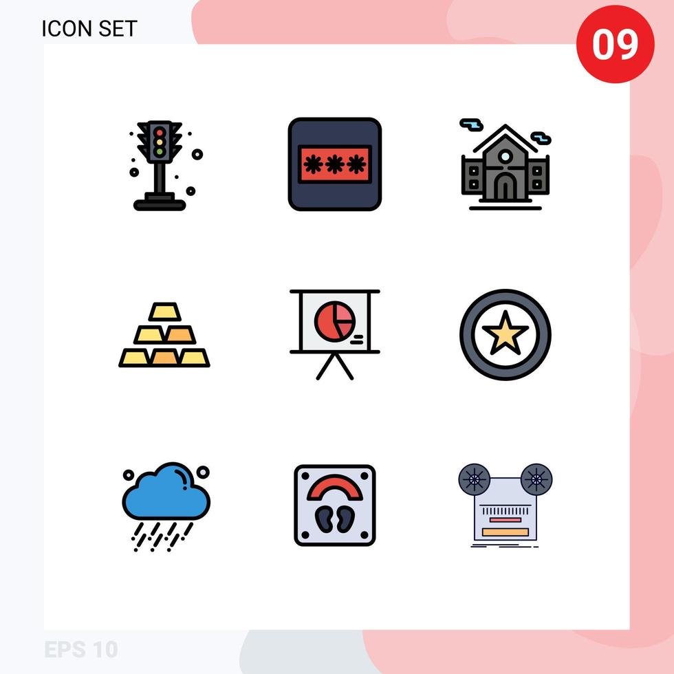 Set of 9 Modern UI Icons Symbols Signs for slide marketing real estate business gold bar Editable Vector Design Elements