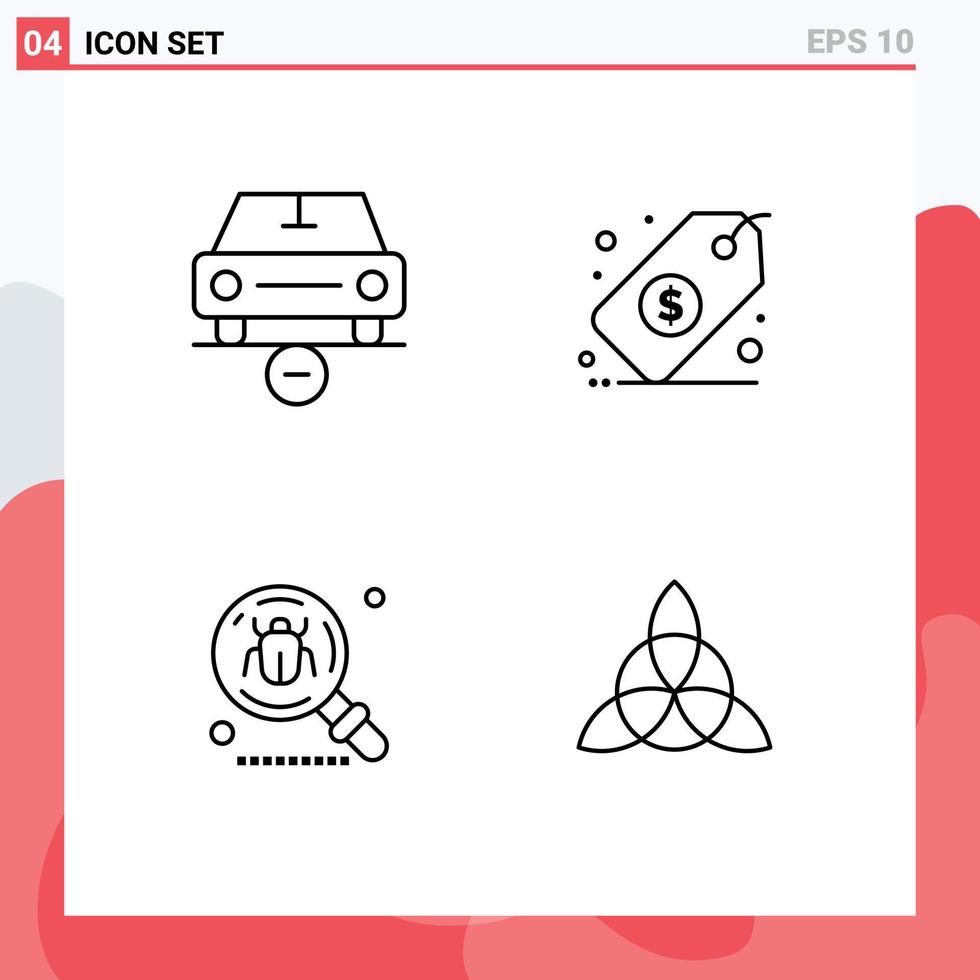 4 Creative Icons Modern Signs and Symbols of car antivirus minus management find Editable Vector Design Elements