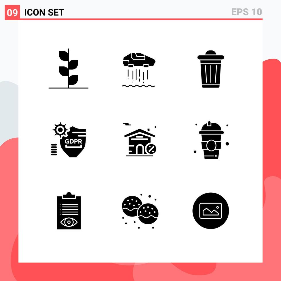 Set of 9 Modern UI Icons Symbols Signs for building secure environment protection gdpr Editable Vector Design Elements