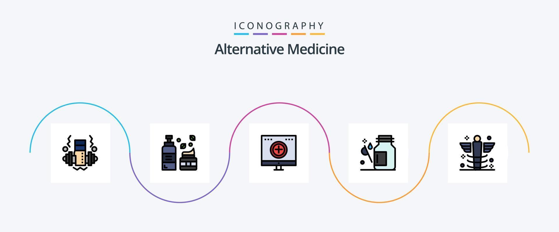 Alternative Medicine Line Filled Flat 5 Icon Pack Including care. medical. computer. healthcare. drops vector