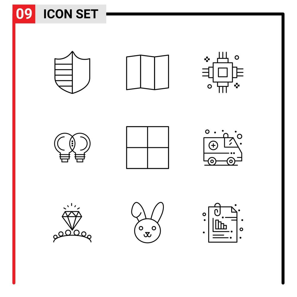 User Interface Pack of 9 Basic Outlines of ambulance grid electric thinking innovation Editable Vector Design Elements