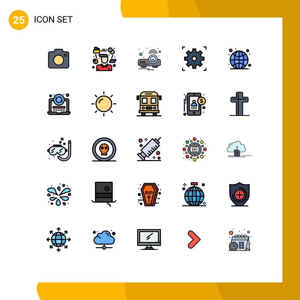Set of 25 Modern UI Icons Symbols Signs for globe setting manager video light Editable Vector Design Elements